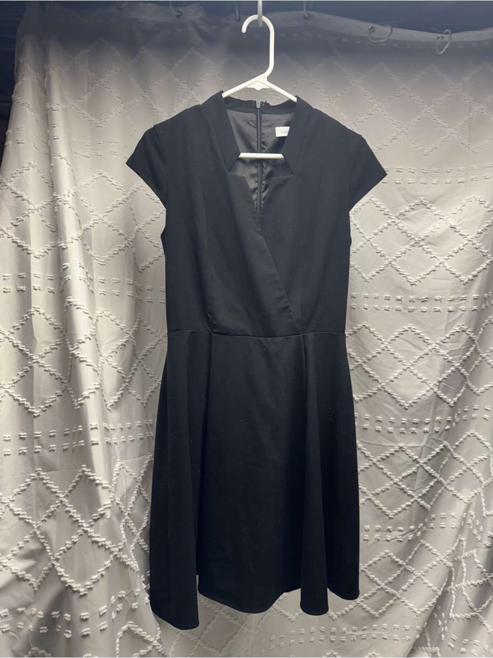 Calvin Klein Black Cap Sleeve Wrap Neck Fit and Flare Dress Size 8